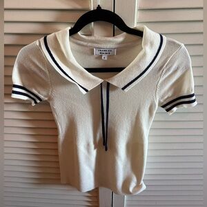 Frankie's Bikinis Cream and Navy Short Sleeve Polo